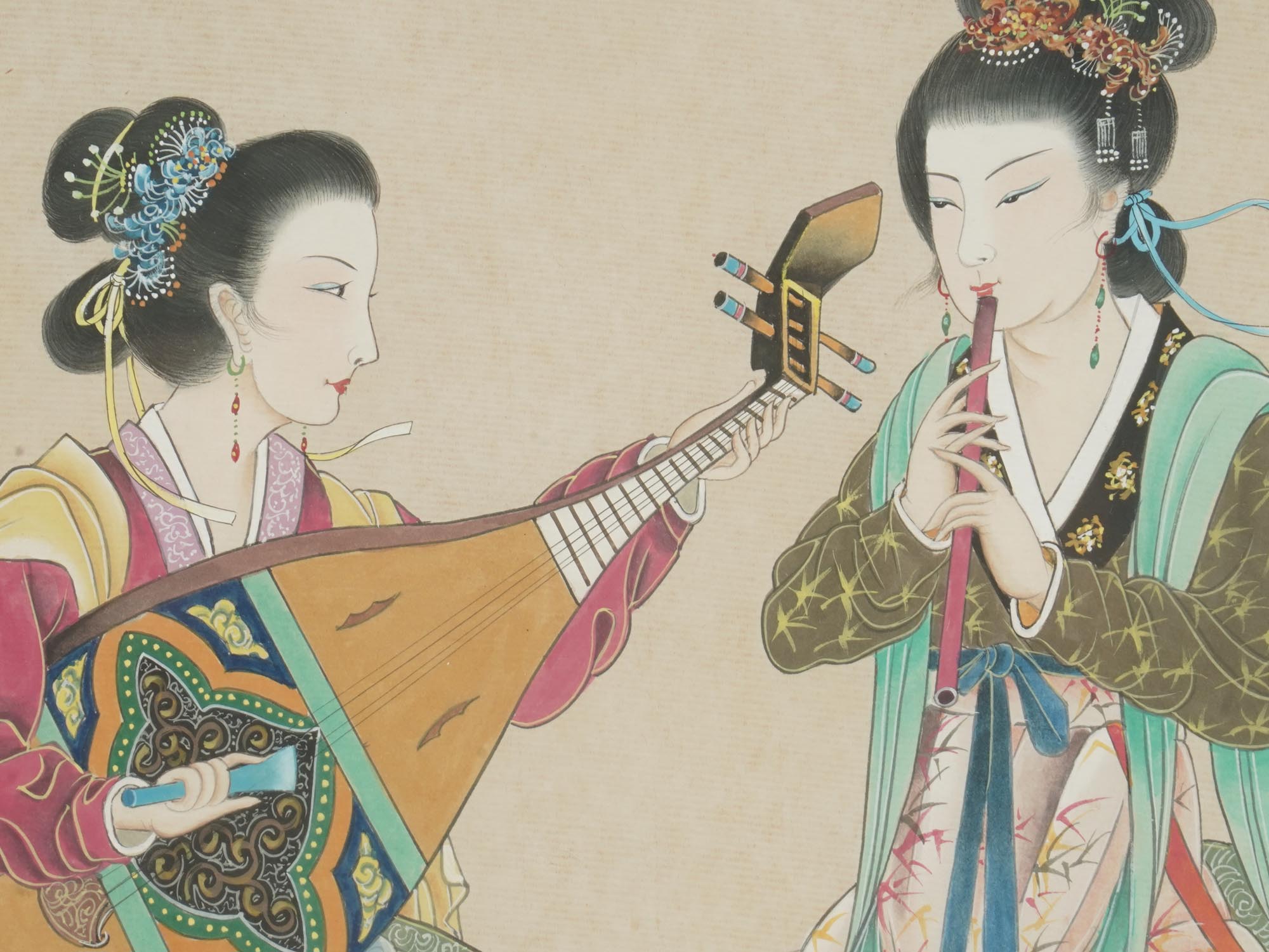 CHINESE PAINTING OF WOMEN PLAYING MUSIC SIGNED PIC-2